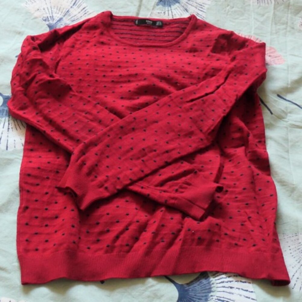 red sweater with black polka dots, Mango MNG, size XS
